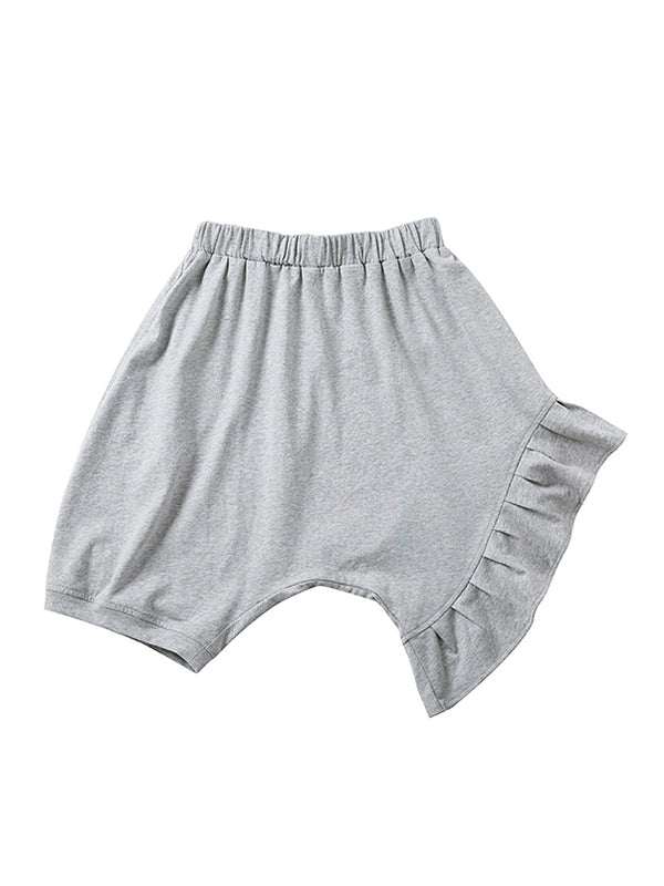 Original Solid Color Falbala Asymmetric Irregularity Shorts