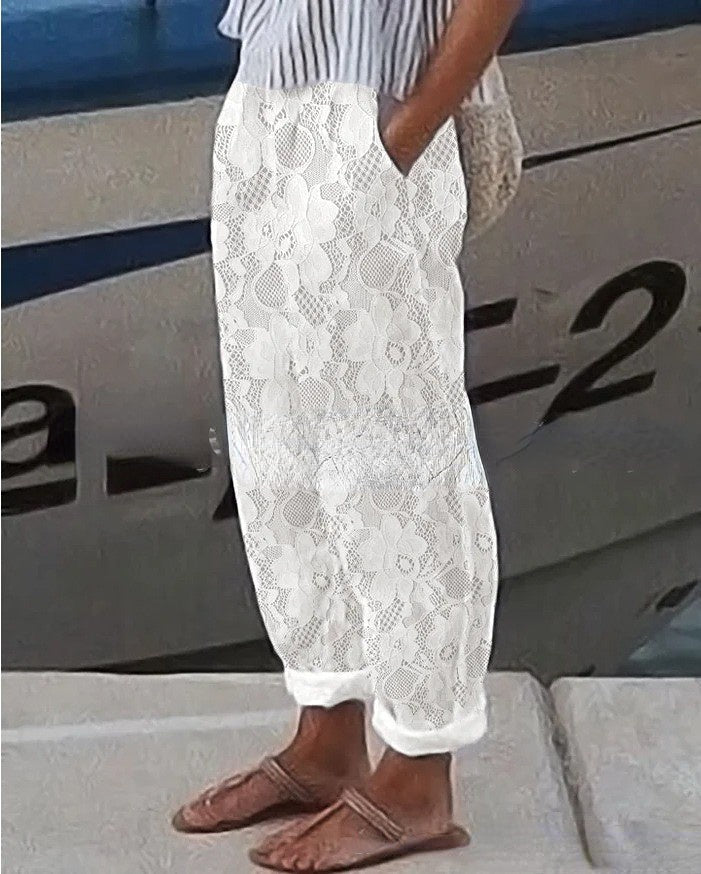 Women's Casual Pants With Lace Panels