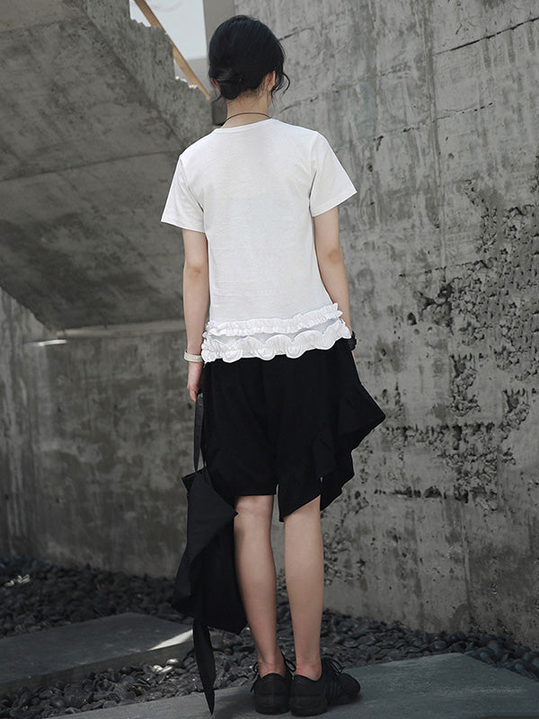 Original Solid Color Falbala Asymmetric Irregularity Shorts