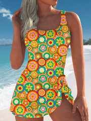 Women's Colorful Hippie 60's Floral Print One Piece Swimsuit