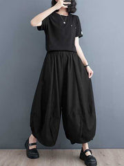 Elasticity Solid Color Split-Joint Bloomers Loose Trousers Wide Leg Pants