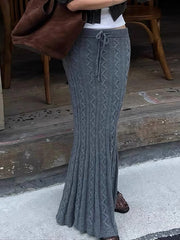 Tie-Belt Wool Fishtail Skirt