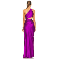 Anya One-Shoulder Silk Satin Maxi Dress