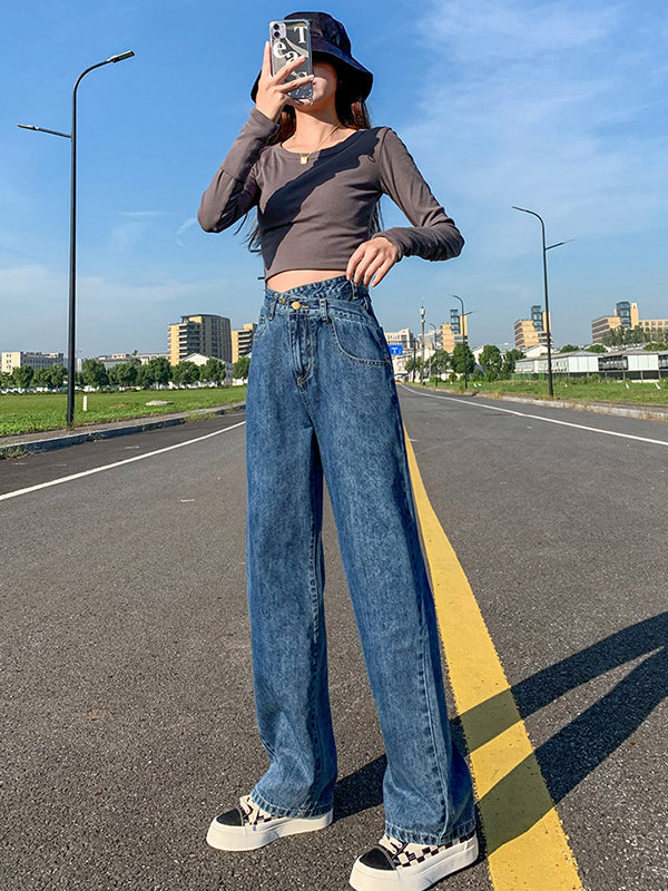 Casual High Waisted Split-Joint Jean Pants Bottoms
