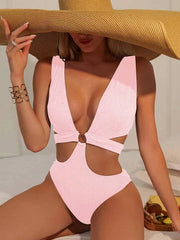 Women's Solid Color Sexy Textured Fabric One-Piece Swimsuit