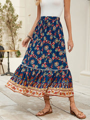 Elasticity Flower Print Pleated Split-Joint Loose Skirts Bottoms