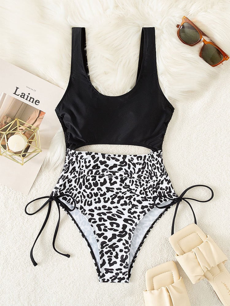 Women's Leopard Print High Waisted Sexy One-Piece Swimsuit