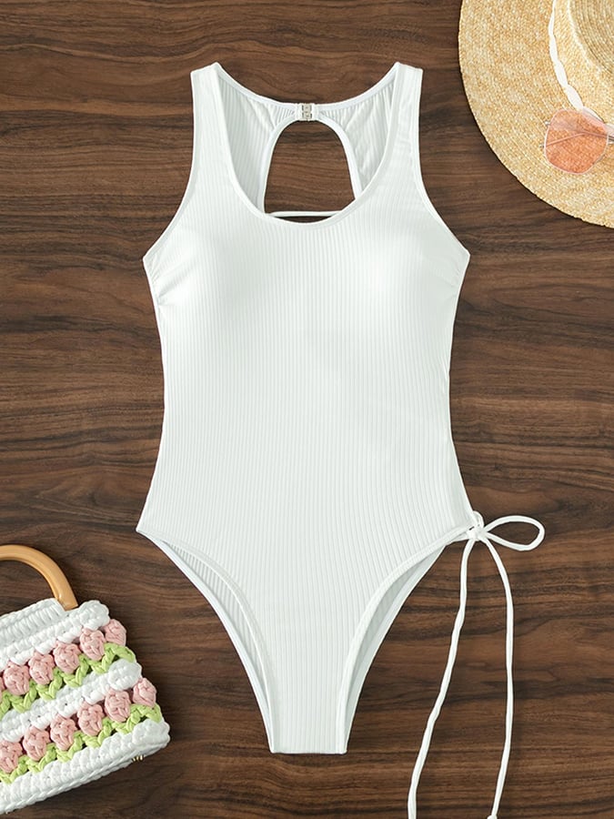 Solid Cut Out Strap One Piece Swimsuit