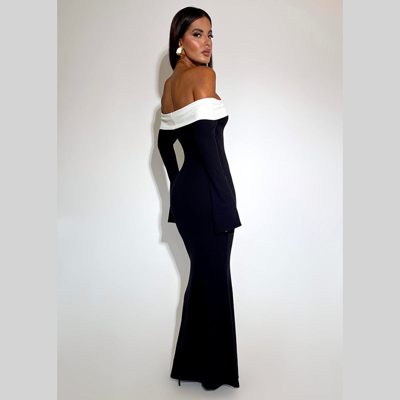 Olivia Off Shoulder Long Sleeve Bodycon Fishtail Maxi Dress