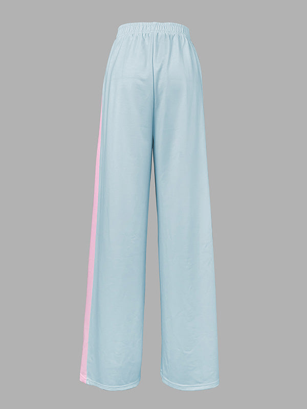 Loose Contrast Color Pockets Striped Pants Trousers
