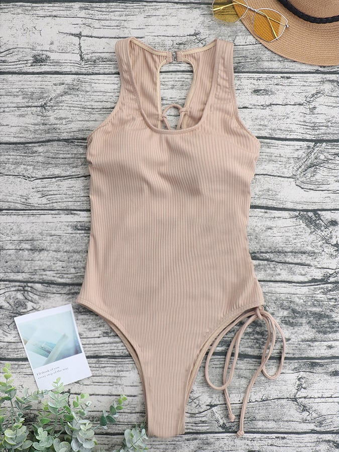 Solid Cut Out Strap One Piece Swimsuit