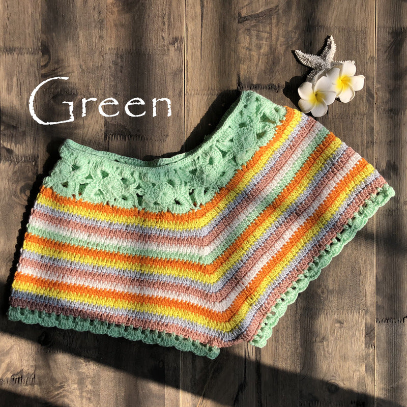 Color Striped Hand Crocheted Split Bikini Shorts