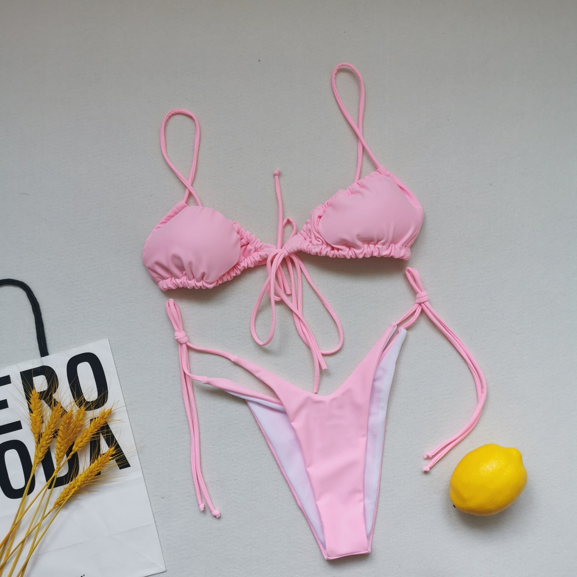 Pleated Sling Bandage Drawstring Bikini