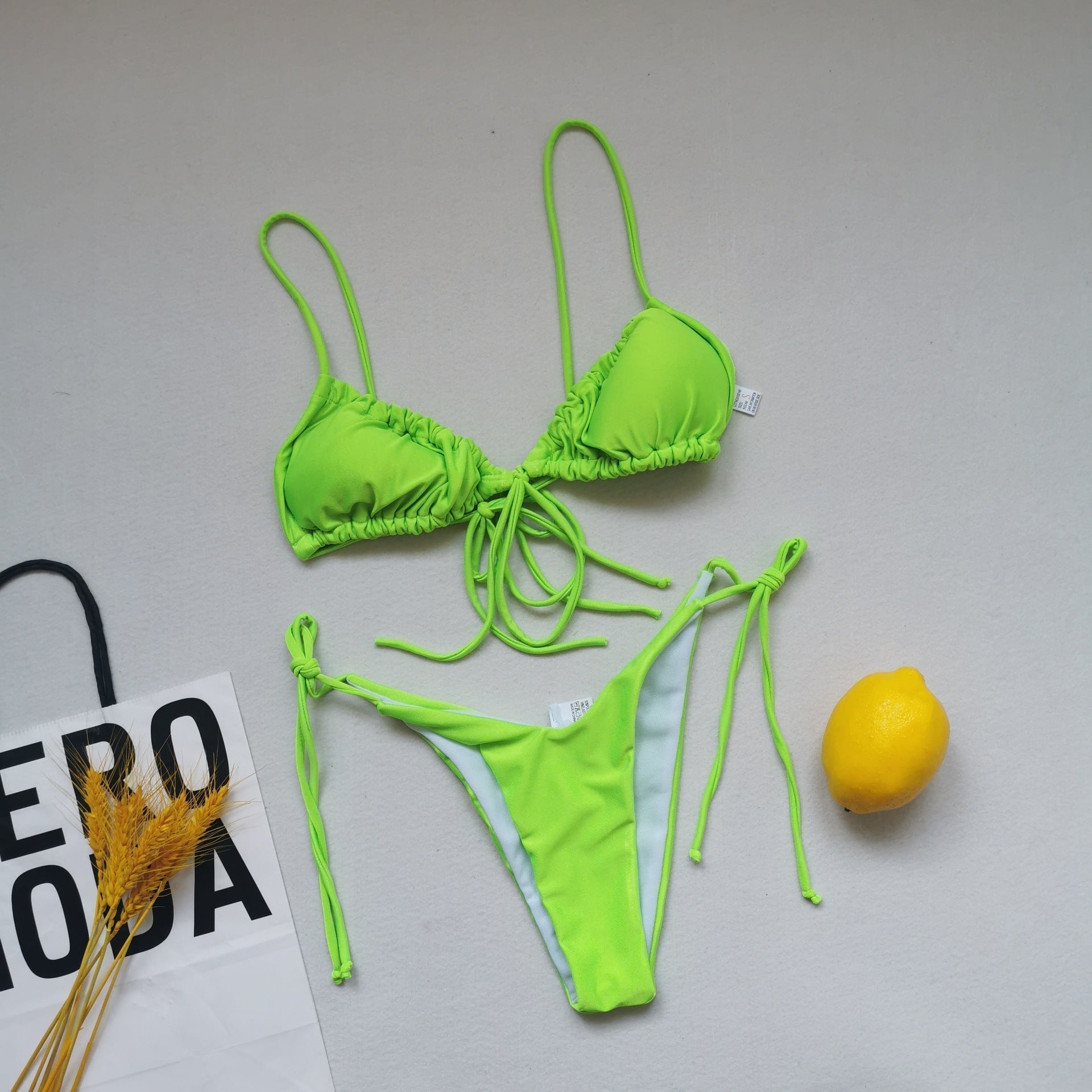 Pleated Sling Bandage Drawstring Bikini