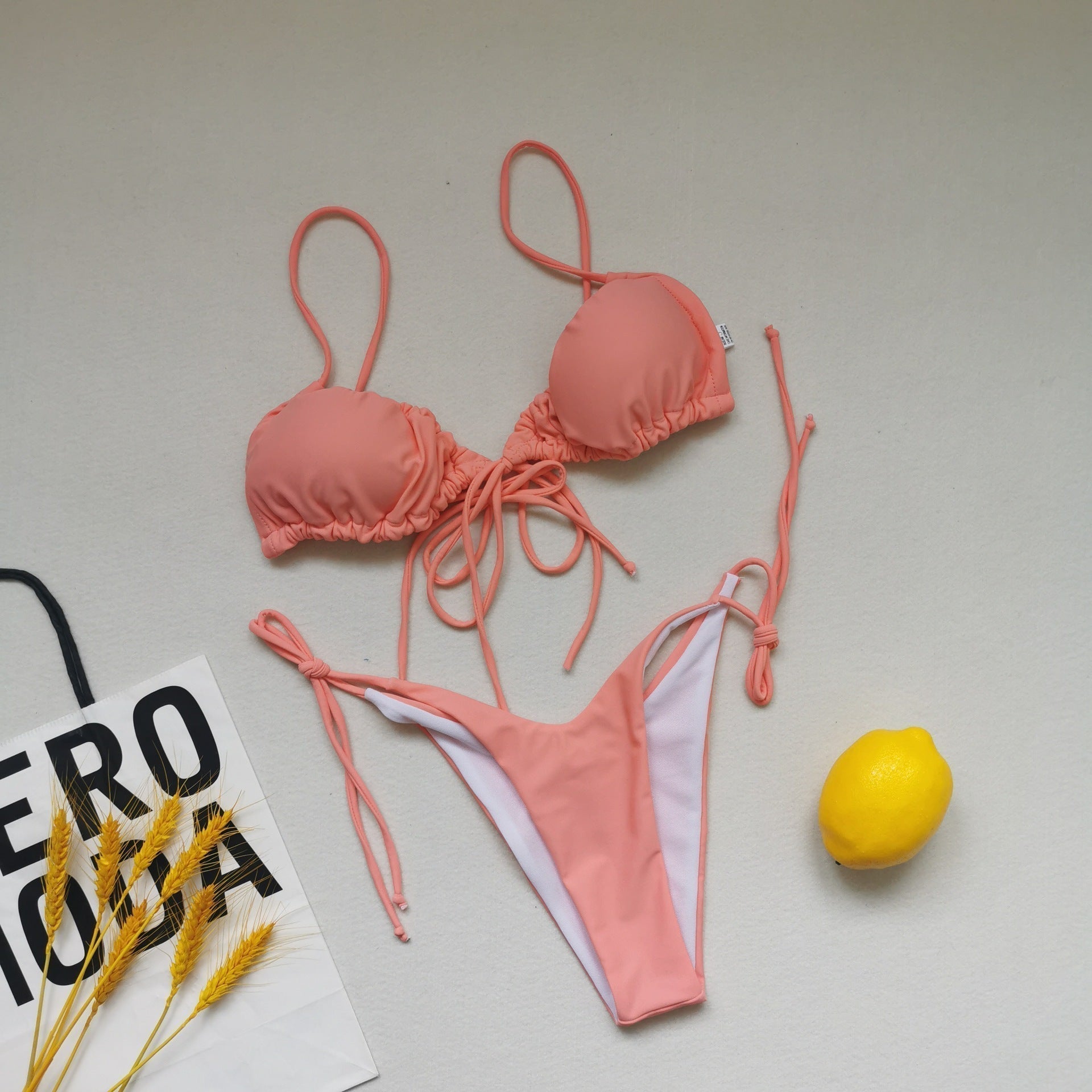 Pleated Sling Bandage Drawstring Bikini