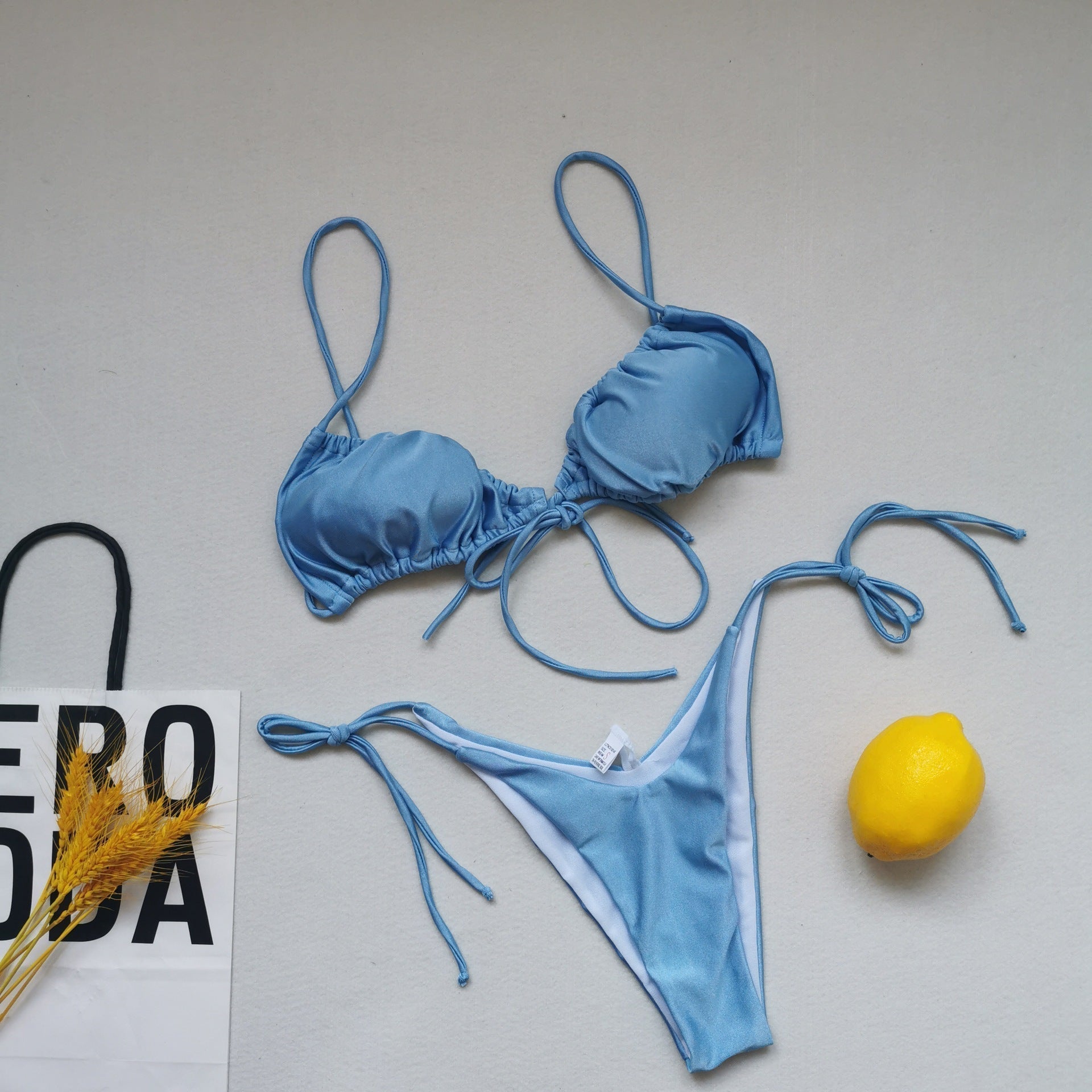 Pleated Sling Bandage Drawstring Bikini