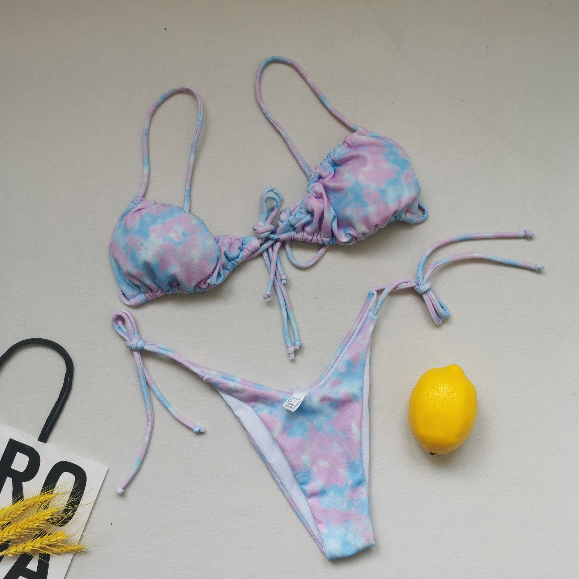Pleated Sling Bandage Drawstring Bikini