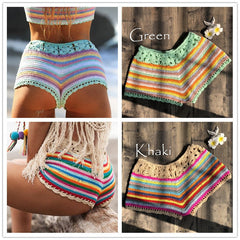 Color Striped Hand Crocheted Split Bikini Shorts