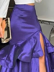 A-Line Loose Layered Solid Color Split-Side Skirts Bottoms