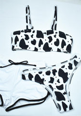 Three Piece Black White Cow Bikini