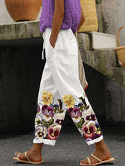 Women's Purple Floral Print  Pants