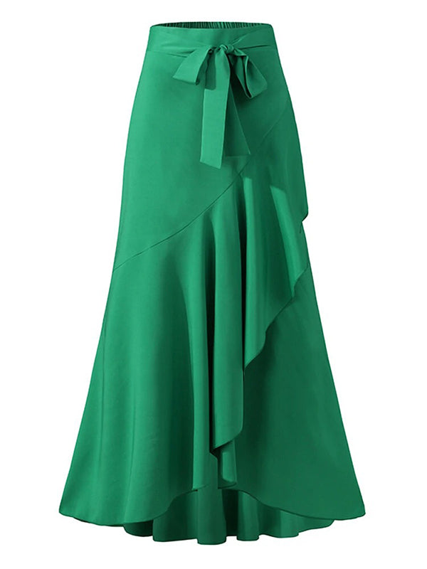 Irregular Clipping Bandage Falbala Solid Color Split-Side Skirts Bottoms