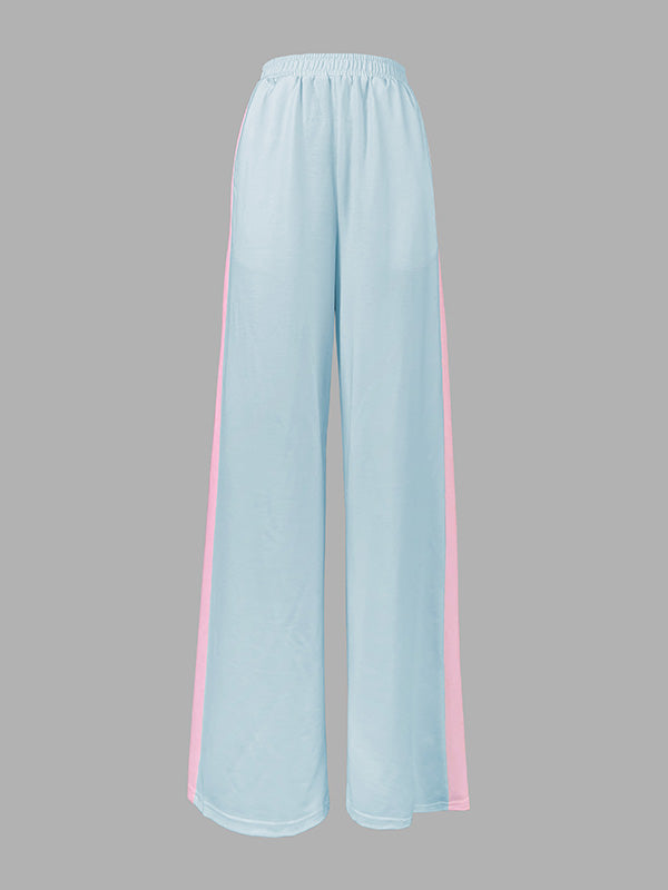 Loose Contrast Color Pockets Striped Pants Trousers