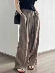 Elasticity Pleated Solid Color High Waisted Wide Leg Trousers Casual Pants Bottoms