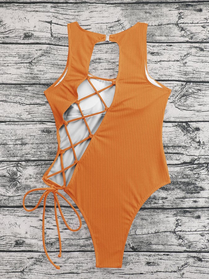 Solid Cut Out Strap One Piece Swimsuit