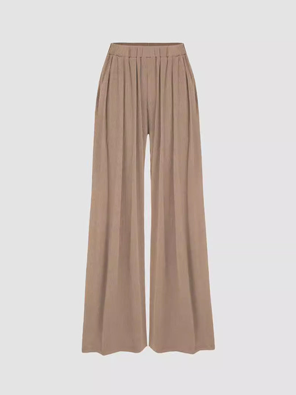Elasticity Solid Color Split-Joint Loose Plus Size Trousers Pants