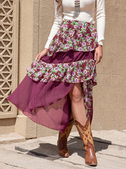 Vacation Loose A-Line Floral Printed Patchwork Skirt