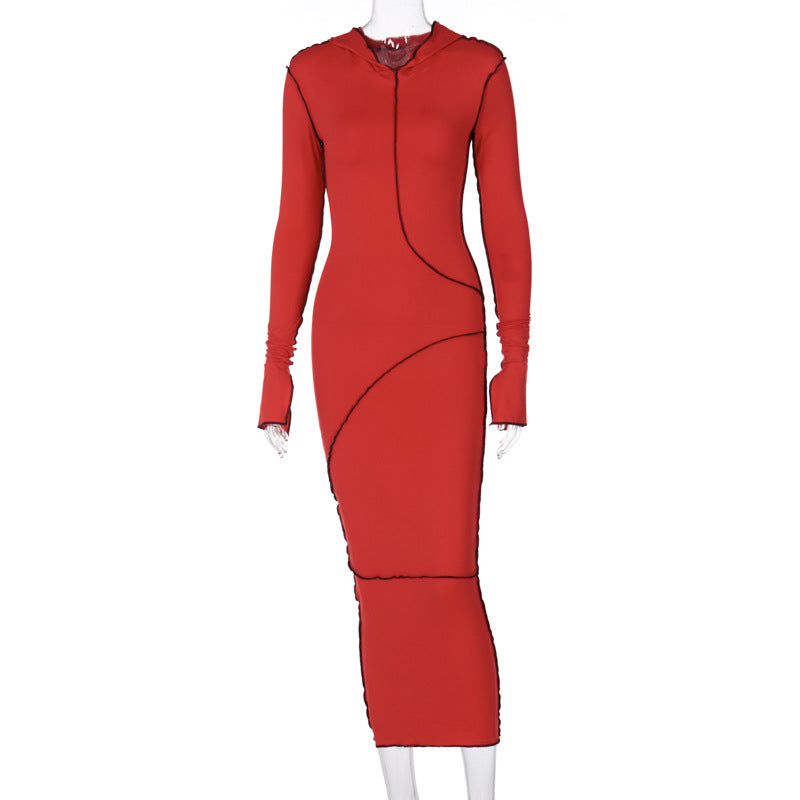 Leah Reverse Stitch Long-Sleeved Hooded Dress