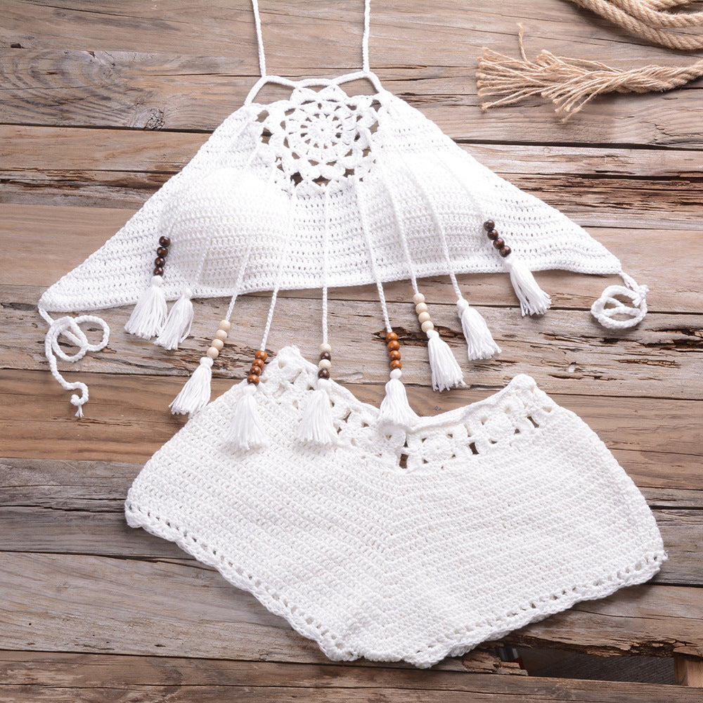 Hand-Wrapped Bohemian Tassel Hollow Out Cutout Bikini Set