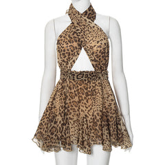 Amara Halter Leopard Print Mini A-Line Dress