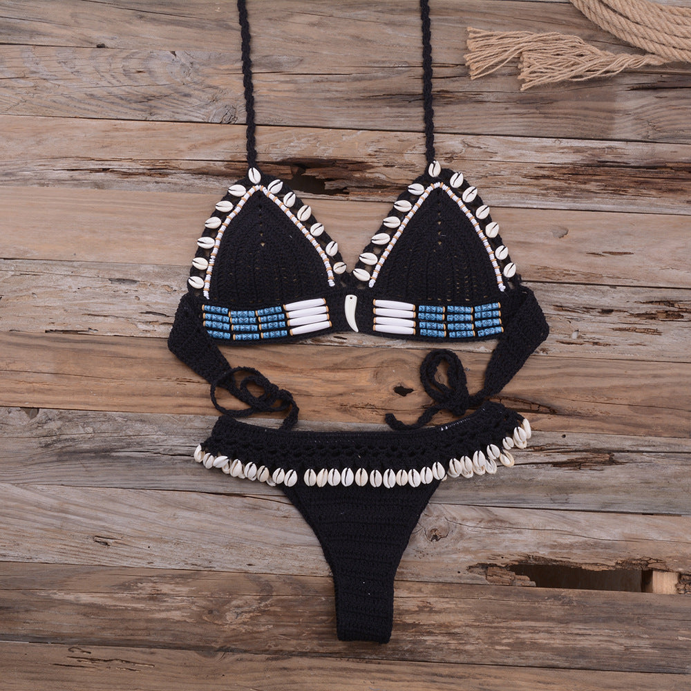 Handmade Shell Woven Sexy Push-up Split Swimsuit