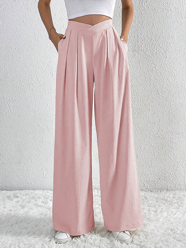 Pleated Solid Color Loose Wide Leg Trousers Pants
