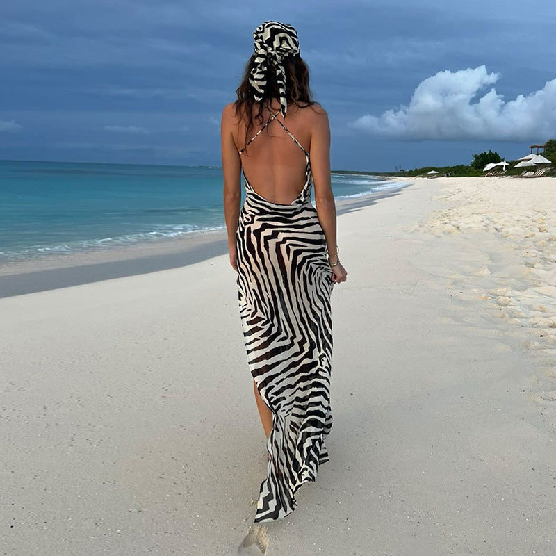 Serengeti Nights Chiffon Zebra Maxi Dress