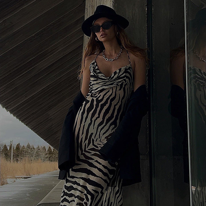 Serengeti Nights Chiffon Zebra Maxi Dress