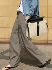 Drawstring Pockets Solid Color High Waisted Loose Trousers Pants