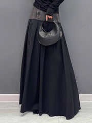 Contrast Color Pleated Split-Joint A-Line High Waisted Skirts Bottoms