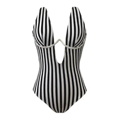 Aria Striped Deep V One-Piece