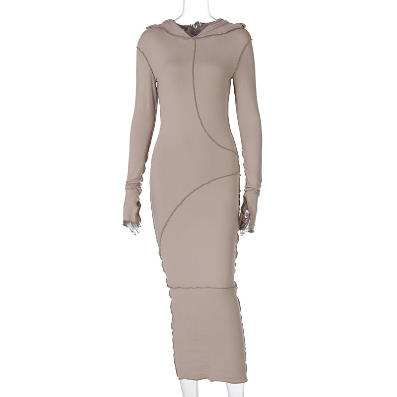 Leah Reverse Stitch Long-Sleeved Hooded Dress