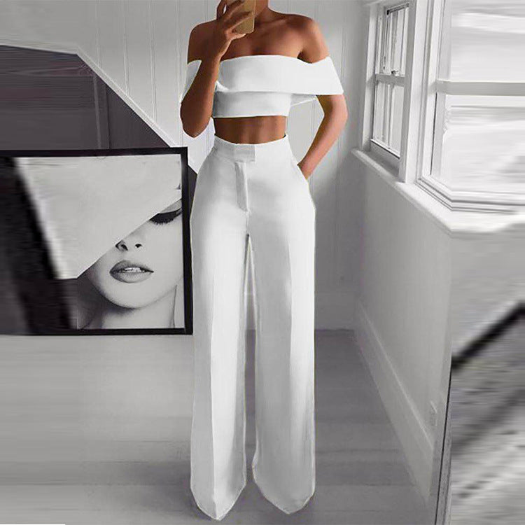 Shakira - Off-the-Shoulder Crop Top and Wide Leg Pants Set