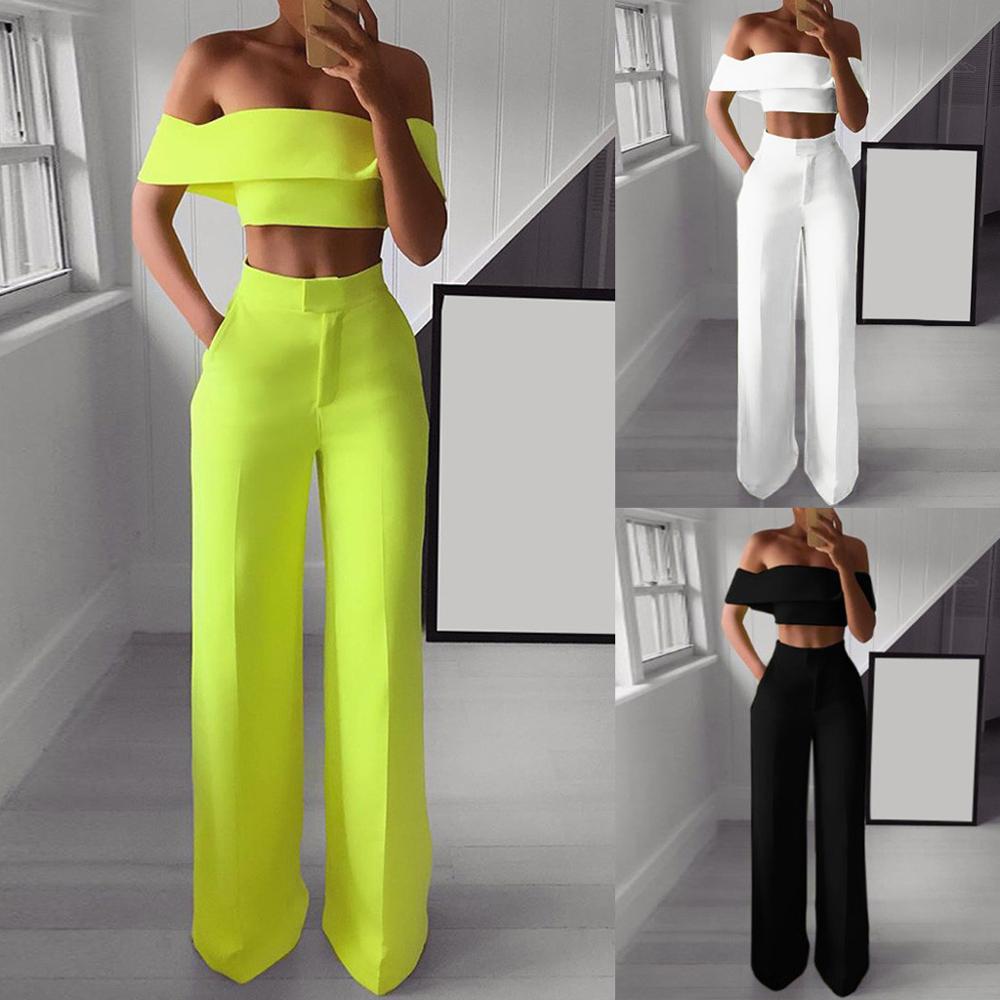 Shakira - Off-the-Shoulder Crop Top and Wide Leg Pants Set