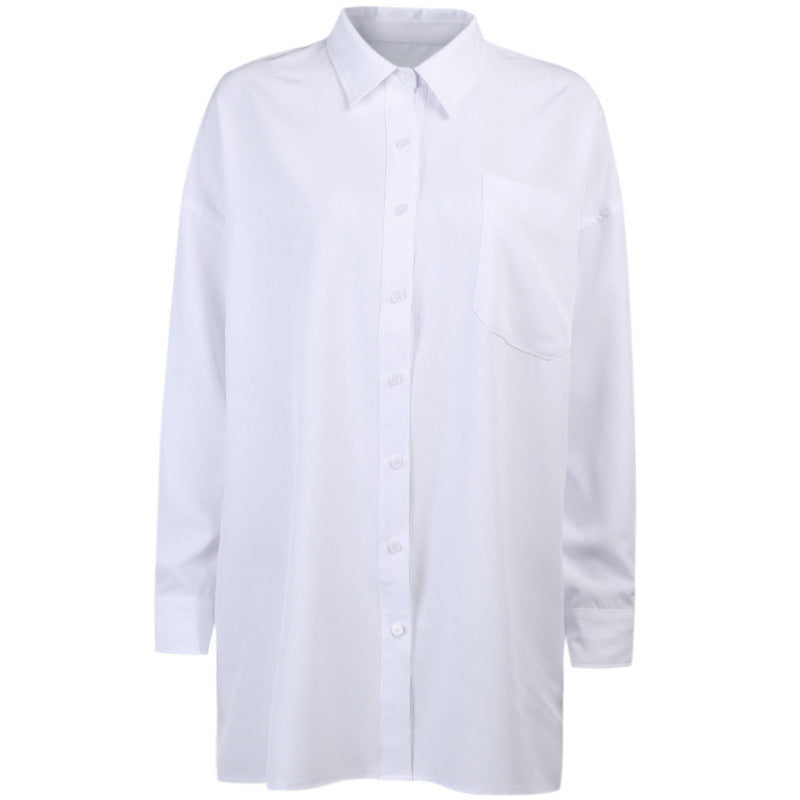 Solid Color Loose Stand Collar Top Ladies Shirt