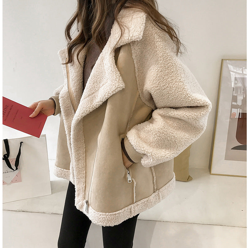SUADE  LAMB LOOSE PATCHWORK JACKET