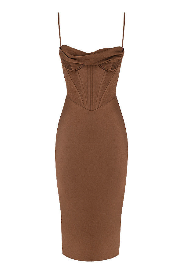 Sapphire  Satin Cowl Neck Underwire Busiter corset midi desress - green