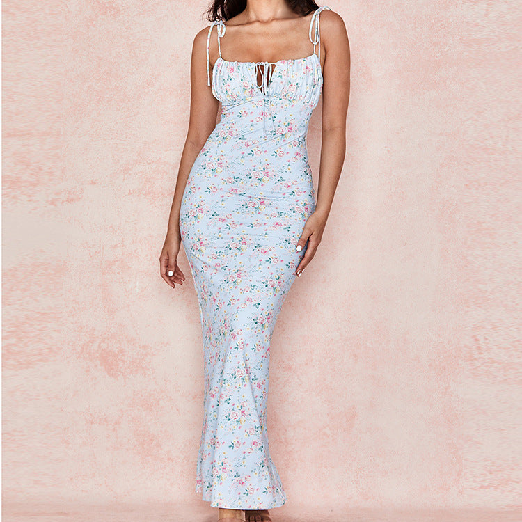 Daisy Printed Puff Sleeve High Slit Maxi Sundress