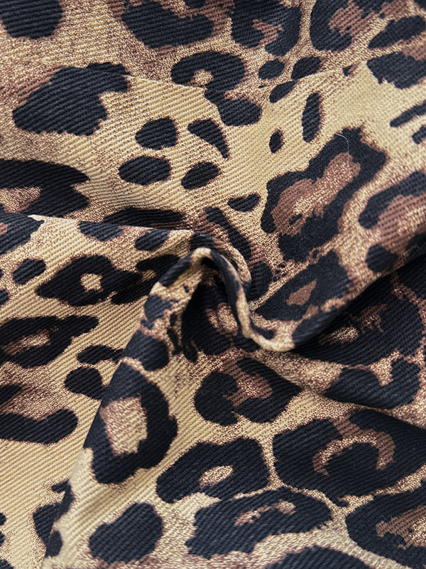 Buttoned Leopard Pockets Split-Joint Loose Trousers Pants