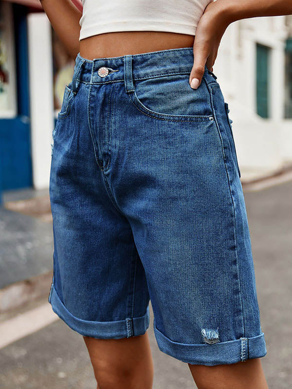 Buttoned Pockets High Waisted Loose Shorts Bottoms Jean Pants Bottoms